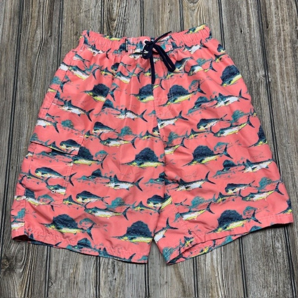 RS Surf Mens Marlin Mahi Mahi Fish Print Swim Trunks Coral Pink Size Medium